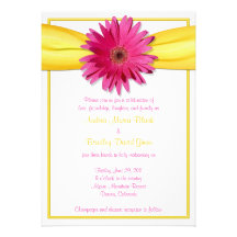 Pink Gerbera with Yellow Ribbon Invitation