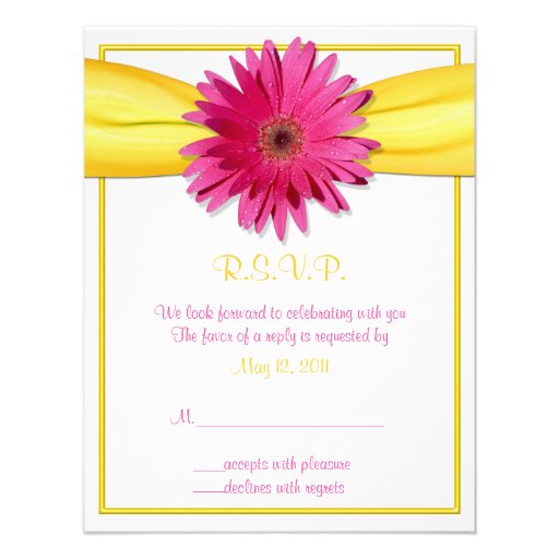 Pink Gerbera with Yellow Ribbon Response Card Personalized Invitation