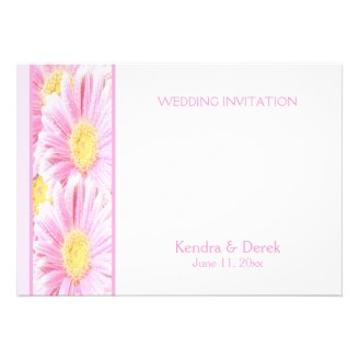 Pink Gerberas on White Wedding Invitation (5x7)