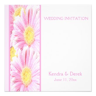 Pink Gerberas on White Wedding Invitation (Square)