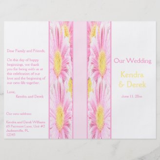 Pink Gerberas on White Wedding Program Flyers