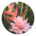 Pink Ginger Heliconia Wedding Envelope Seals sticker