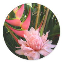 Pink Ginger Heliconia Wedding Envelope Seals stickers