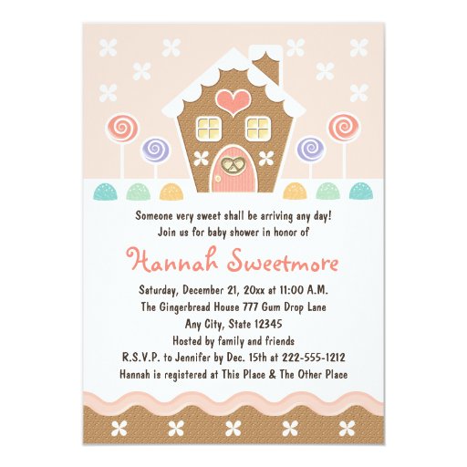 PINK GINGERBREAD HOUSE BABY SHOWER CARDS