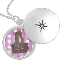 Pink Gingham and kittent necklaces