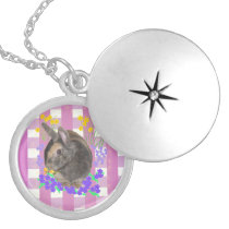 Pink Gingham and rabbit necklaces