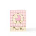 Pink Gingham Baby Carriage Thank You Card