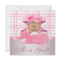 Pink Gingham Baby Girl Shower Invitations