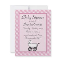 Pink Gingham Baby Shower Invitations by CuddleTree Pink Gingham Baby Shower Invitations