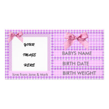 PINK GINGHAM BIRTH ANNOUNCEMENT PHOTO CARD TEMPLATE