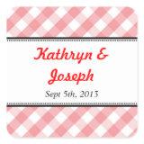Pink gingham country picnic rustic wedding favor sticker