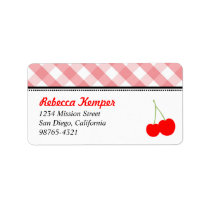 Pink gingham country red cherries return address labels