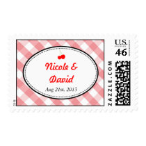 Pink gingham country rustic red cherry wedding stamps
