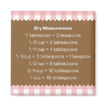 Pink gingham dry measure chart kitchen helper magnets