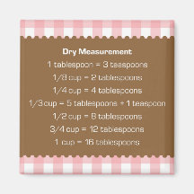 Pink gingham dry measure chart kitchen helper magnet