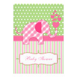 Pink Gingham Elephant Baby Shower Invitation