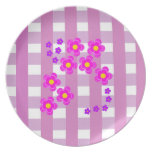 Pink Gingham Fabrick look , and flowers plates plates