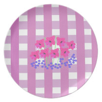 Pink Gingham Fabrick look , and flowers plates