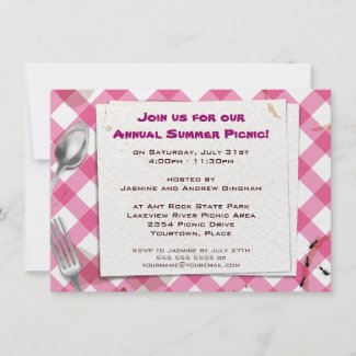 Pink Gingham Picnic BBQ Party Invitation