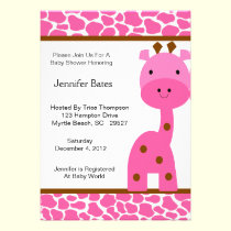 Pink Giraffe Baby Shower Invitation invitations
