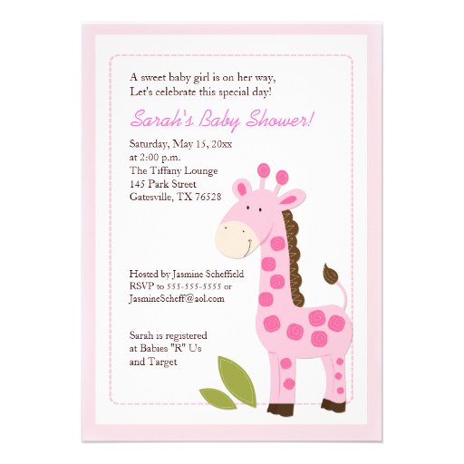 Pink Giraffe Jungle 5x7 Baby Shower Invitation