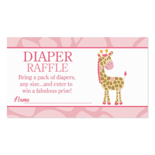 Pink Giraffe Jungle Jill Baby Shower Diaper Raffle Business Card (front side)
