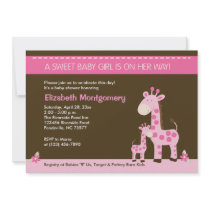 Pink Giraffe Mommy and Baby Girl Shower Invitation