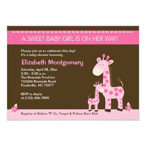 Pink Giraffe Mommy and Baby Girl Shower Invitation