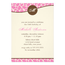 Pink Giraffe Print Birthday Custom Invites
