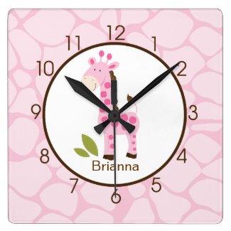 Pink Giraffe Print Personalized Nursery Clock