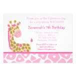 Pink Giraffe Valentines Day Birthday Invitation