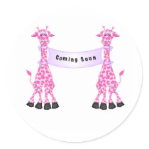 Pink Giraffes Coming Soon Stickers