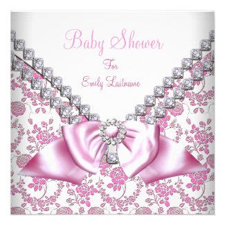 Pink Girl Baby Shower Diamonds Bow Image Invitation