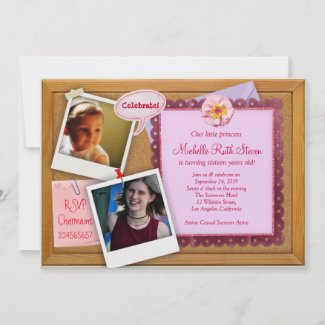 Pink Girl Corkboard Creative Birthday Invitation invitation