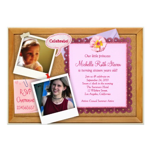 Pink Girl Corkboard Creative Birthday Invitation
