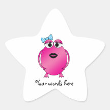 Pink girl frog with blue bow stickers