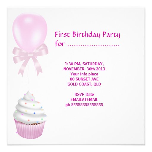 Pink Girl Photo First 1st Birthday Party Announcements