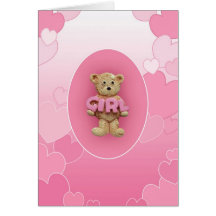 Pink Girl Teddy Bear Greeting Card