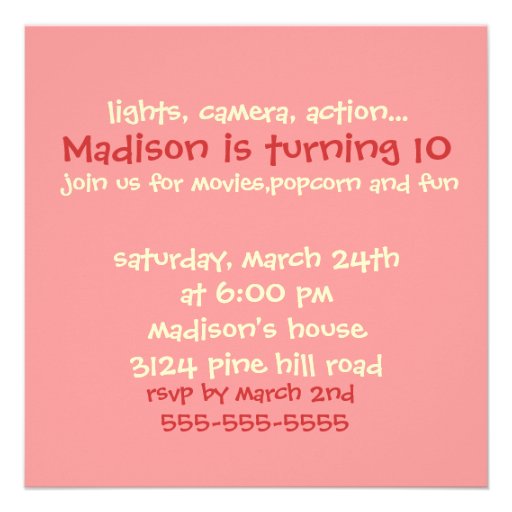 Pink Girls Movie Birthday Party Invitation