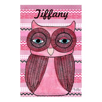 Pink Girls Room Chevron Stripes Owl Art Poster