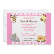 Pink Girly Jungle Safari Friends 5x7 Baby Shower
