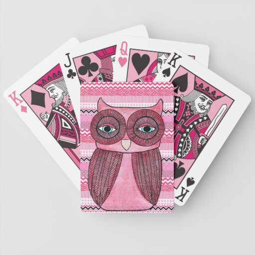Pink Girly Owl Illustration Playing Cards Deck Zazzle