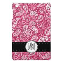 Pink Girly Paisley Pattern with Monogram iPad Mini Covers