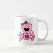 Pink Girly Skull with Bow Halloween or Pirate Mugs