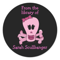 Pink Girly Skull with Bow Personalized Bookplates stickers