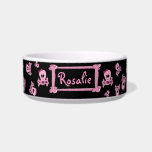 Pink Girly Skull with Bow Personalized Pet Bowl Cat Bowls