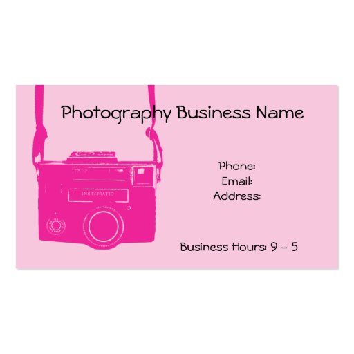 Pink Girly Vintage Camera Business Card (front side)