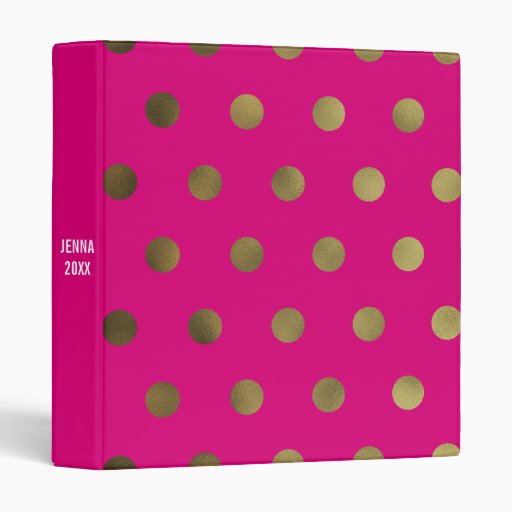 Pink Glam Faux Gold Polka Dot Custom 3 Ring Binder Zazzle