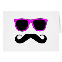 Pink Glasses Mustache Retro Greeting Card