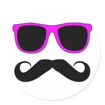 Pink Glasses Mustache Retro Round Sticker